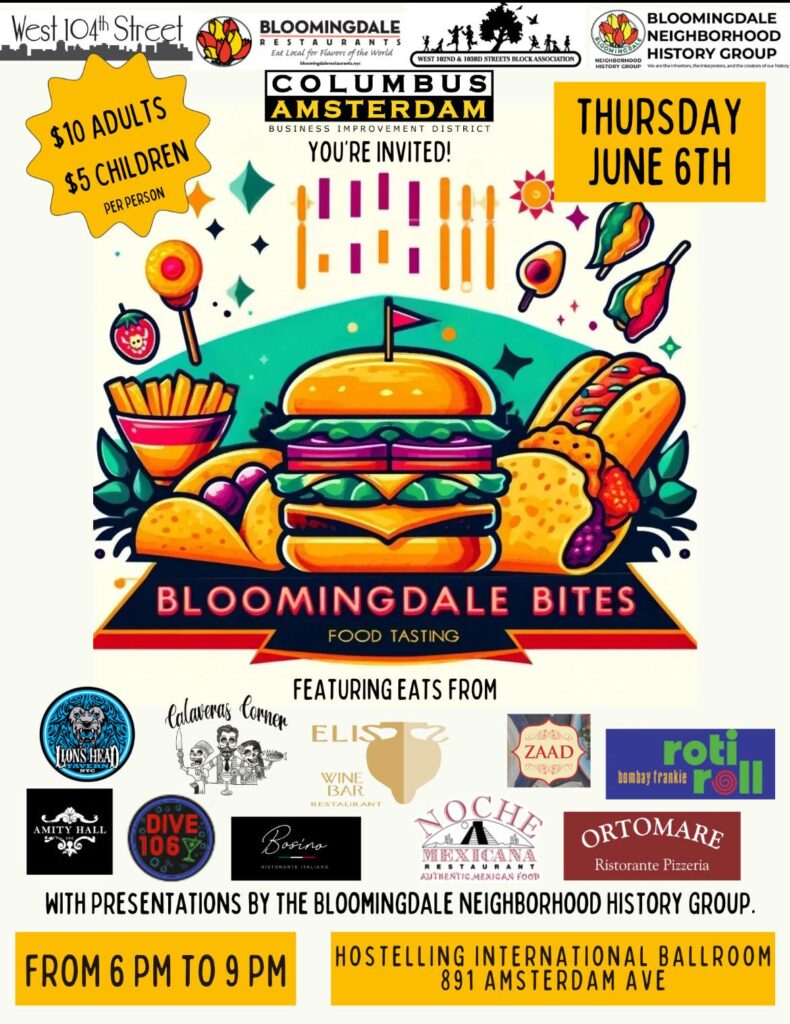Flyer for Bloomingdale Bites Food Tasting event on June 6.
