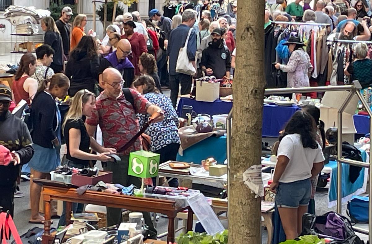 View of shoppers at the 2024 West 104h Street Yard Sale.